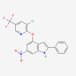 molecular formula C20H11ClF3N3O3 B3613786 4-{[3-chloro-5-(trifluoromethyl)pyridin-2-yl]oxy}-6-nitro-2-phenyl-1H-indole 