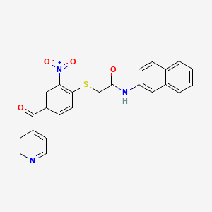 N-(NAPHTHALEN-2-YL)-2-{[2-NITRO-4-(PYRIDINE-4-CARBONYL)PHENYL]SULFANYL}ACETAMIDE