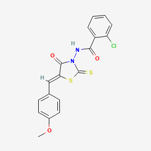 molecular formula C18H13ClN2O3S2 B3613832 2-chloro-N-[5-(4-methoxybenzylidene)-4-oxo-2-thioxo-1,3-thiazolidin-3-yl]benzamide 