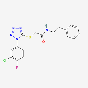 molecular formula C17H15ClFN5OS B3613842 2-{[1-(3-CHLORO-4-FLUOROPHENYL)-1H-1,2,3,4-TETRAZOL-5-YL]SULFANYL}-N-(2-PHENYLETHYL)ACETAMIDE 