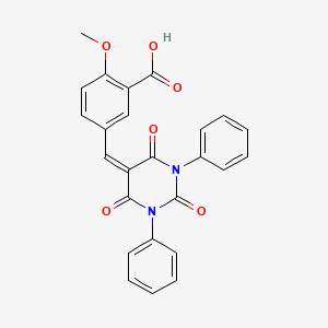 molecular formula C25H18N2O6 B3613895 2-Methoxy-5-[(2,4,6-trioxo-1,3-diphenyl-1,3-diazinan-5-ylidene)methyl]benzoic acid 