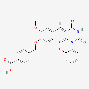 molecular formula C26H19FN2O7 B3613931 4-[(4-{[1-(2-fluorophenyl)-2,4,6-trioxotetrahydro-5(2H)-pyrimidinylidene]methyl}-2-methoxyphenoxy)methyl]benzoic acid 