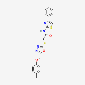 molecular formula C21H18N4O3S2 B3614161 2-({5-[(4-methylphenoxy)methyl]-1,3,4-oxadiazol-2-yl}thio)-N-(4-phenyl-1,3-thiazol-2-yl)acetamide 