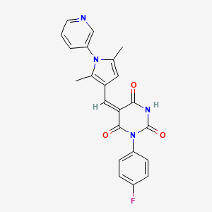 (5E)-5-{[2,5-dimethyl-1-(pyridin-3-yl)-1H-pyrrol-3-yl]methylidene}-1-(4-fluorophenyl)pyrimidine-2,4,6(1H,3H,5H)-trione