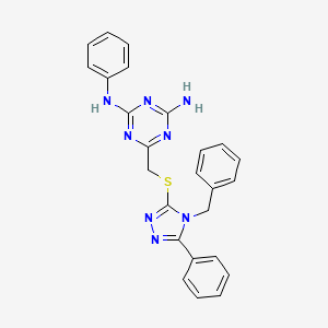 molecular formula C25H22N8S B3614203 6-[(4-benzyl-5-phenyl-1,2,4-triazol-3-yl)sulfanylmethyl]-2-N-phenyl-1,3,5-triazine-2,4-diamine 