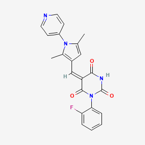 molecular formula C22H17FN4O3 B3614215 5-{[2,5-dimethyl-1-(4-pyridinyl)-1H-pyrrol-3-yl]methylene}-1-(2-fluorophenyl)-2,4,6(1H,3H,5H)-pyrimidinetrione 