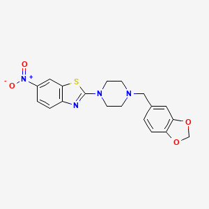 molecular formula C19H18N4O4S B3614247 2-{4-[(2H-1,3-BENZODIOXOL-5-YL)METHYL]PIPERAZIN-1-YL}-6-NITRO-1,3-BENZOTHIAZOLE 