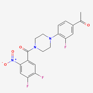 molecular formula C19H16F3N3O4 B3614584 1-{4-[4-(4,5-difluoro-2-nitrobenzoyl)-1-piperazinyl]-3-fluorophenyl}ethanone 