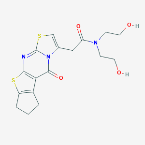 molecular formula C17H19N3O4S2 B361467 N,N-bis(2-hydroxyethyl)-2-(5-oxo-7,8-dihydro-5H,6H-cyclopenta[4,5]thieno[2,3-d][1,3]thiazolo[3,2-a]pyrimidin-3-yl)acetamide CAS No. 438481-46-0