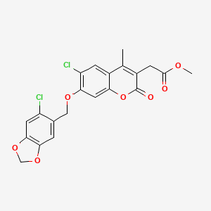 molecular formula C21H16Cl2O7 B3614772 methyl {6-chloro-7-[(6-chloro-1,3-benzodioxol-5-yl)methoxy]-4-methyl-2-oxo-2H-chromen-3-yl}acetate 