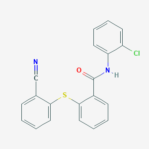 molecular formula C20H13ClN2OS B3614899 N-(2-chlorophenyl)-2-[(2-cyanophenyl)thio]benzamide 