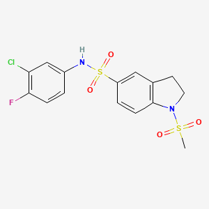 molecular formula C15H14ClFN2O4S2 B3615148 N-(3-chloro-4-fluorophenyl)-1-(methylsulfonyl)-5-indolinesulfonamide 