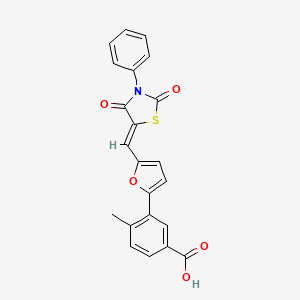 3-{5-[(2,4-dioxo-3-phenyl-1,3-thiazolidin-5-ylidene)methyl]-2-furyl}-4-methylbenzoic acid