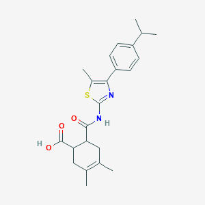 molecular formula C23H28N2O3S B361553 3,4-Dimethyl-6-({5-methyl-4-[4-(propan-2-yl)phenyl]-1,3-thiazol-2-yl}carbamoyl)cyclohex-3-ene-1-carboxylic acid 