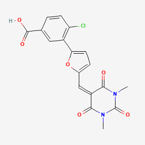 molecular formula C18H13ClN2O6 B3615738 4-chloro-3-{5-[(1,3-dimethyl-2,4,6-trioxotetrahydro-5(2H)-pyrimidinylidene)methyl]-2-furyl}benzoic acid 