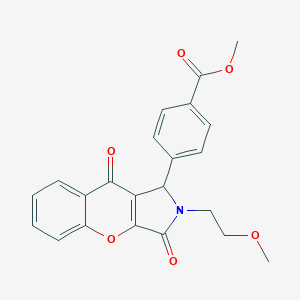 molecular formula C22H19NO6 B361574 Methyl 4-[2-(2-methoxyethyl)-3,9-dioxo-1,2,3,9-tetrahydrochromeno[2,3-c]pyrrol-1-yl]benzoate CAS No. 867138-03-2