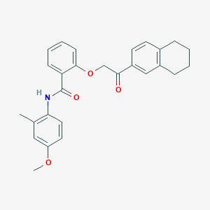 molecular formula C27H27NO4 B3615750 N-(4-methoxy-2-methylphenyl)-2-[2-oxo-2-(5,6,7,8-tetrahydro-2-naphthalenyl)ethoxy]benzamide 