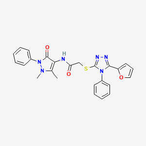 molecular formula C25H22N6O3S B3615954 N-(1,5-dimethyl-3-oxo-2-phenyl-2,3-dihydro-1H-pyrazol-4-yl)-2-{[5-(2-furyl)-4-phenyl-4H-1,2,4-triazol-3-yl]thio}acetamide 