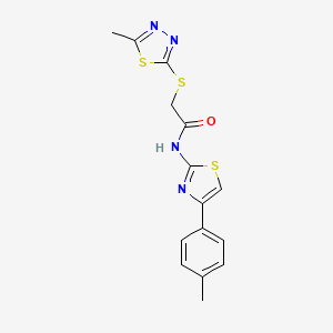 molecular formula C15H14N4OS3 B3615979 N-[4-(4-methylphenyl)-1,3-thiazol-2-yl]-2-[(5-methyl-1,3,4-thiadiazol-2-yl)thio]acetamide 