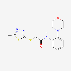 molecular formula C15H18N4O2S2 B3615982 2-[(5-methyl-1,3,4-thiadiazol-2-yl)thio]-N-[2-(4-morpholinyl)phenyl]acetamide 