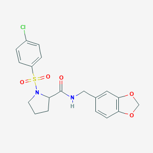molecular formula C19H19ClN2O5S B361604 N-(1,3-benzodioxol-5-ylmethyl)-1-(4-chlorophenyl)sulfonylpyrrolidine-2-carboxamide CAS No. 1008639-90-4
