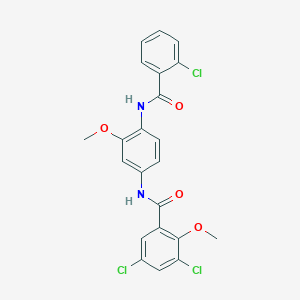 molecular formula C22H17Cl3N2O4 B3616068 3,5-dichloro-N-{4-[(2-chlorobenzoyl)amino]-3-methoxyphenyl}-2-methoxybenzamide 