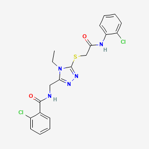 molecular formula C20H19Cl2N5O2S B3616136 2-chloro-N-{[5-({2-[(2-chlorophenyl)amino]-2-oxoethyl}thio)-4-ethyl-4H-1,2,4-triazol-3-yl]methyl}benzamide 