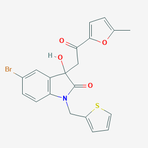 molecular formula C20H16BrNO4S B361617 5-bromo-3-hydroxy-3-[2-(5-methyl-2-furyl)-2-oxoethyl]-1-(2-thienylmethyl)-1,3-dihydro-2H-indol-2-one CAS No. 905795-00-8