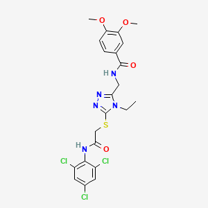 molecular formula C22H22Cl3N5O4S B3616200 N-{[4-ethyl-5-({2-oxo-2-[(2,4,6-trichlorophenyl)amino]ethyl}thio)-4H-1,2,4-triazol-3-yl]methyl}-3,4-dimethoxybenzamide 