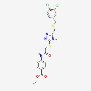 molecular formula C22H22Cl2N4O3S2 B3616366 ethyl 4-({[(5-{[(3,4-dichlorobenzyl)thio]methyl}-4-methyl-4H-1,2,4-triazol-3-yl)thio]acetyl}amino)benzoate 