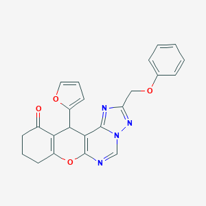 molecular formula C23H18N4O4 B361646 12-(2-furyl)-2-(phenoxymethyl)-8,9,10,12-tetrahydro-11H-chromeno[3,2-e][1,2,4]triazolo[1,5-c]pyrimidin-11-one CAS No. 879579-02-9