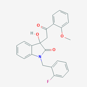 molecular formula C24H20FNO4 B361648 1-(2-fluorobenzyl)-3-hydroxy-3-[2-(2-methoxyphenyl)-2-oxoethyl]-1,3-dihydro-2H-indol-2-one CAS No. 896650-43-4