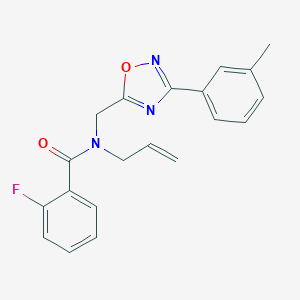 molecular formula C20H18FN3O2 B361651 2-fluoro-N-[[3-(3-methylphenyl)-1,2,4-oxadiazol-5-yl]methyl]-N-prop-2-enylbenzamide CAS No. 879473-41-3