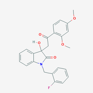 molecular formula C25H22FNO5 B361654 3-[2-(2,4-dimethoxyphenyl)-2-oxoethyl]-1-(2-fluorobenzyl)-3-hydroxy-1,3-dihydro-2H-indol-2-one CAS No. 879589-04-5