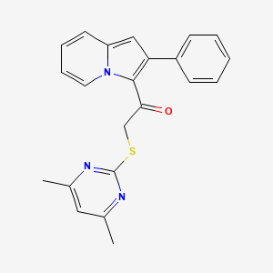 molecular formula C22H19N3OS B3616681 2-[(4,6-dimethyl-2-pyrimidinyl)thio]-1-(2-phenyl-3-indolizinyl)ethanone 