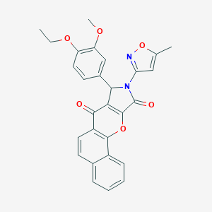 molecular formula C28H22N2O6 B361675 8-(4-Ethoxy-3-methoxyphenyl)-9-(5-methyl-3-isoxazolyl)-8,9-dihydrobenzo[7,8]chromeno[2,3-c]pyrrole-7,10-dione CAS No. 902010-13-3