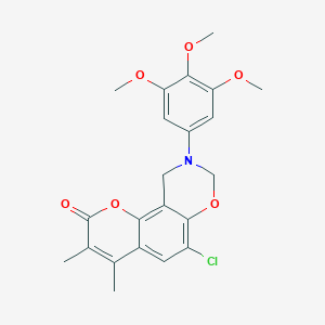 molecular formula C22H22ClNO6 B361683 6-chloro-3,4-dimethyl-9-(3,4,5-trimethoxyphenyl)-9,10-dihydro-2H,8H-chromeno[8,7-e][1,3]oxazin-2-one CAS No. 879592-53-7