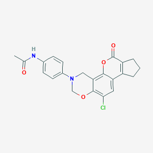 molecular formula C22H19ClN2O4 B361688 N-[4-(11-chloro-6-oxo-6,7,8,9-tetrahydro-2H-cyclopenta[3,4]chromeno[8,7-e][1,3]oxazin-3(4H)-yl)phenyl]acetamide CAS No. 902046-35-9
