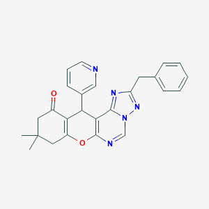 molecular formula C26H23N5O2 B361718 2-benzyl-9,9-dimethyl-12-(3-pyridinyl)-8,9,10,12-tetrahydro-11H-chromeno[3,2-e][1,2,4]triazolo[1,5-c]pyrimidin-11-one CAS No. 879586-45-5