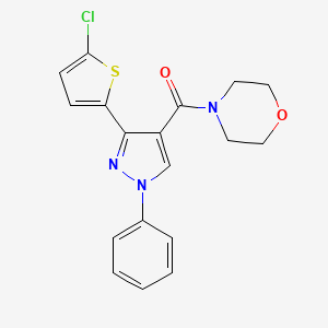 molecular formula C18H16ClN3O2S B3617243 4-{[3-(5-chloro-2-thienyl)-1-phenyl-1H-pyrazol-4-yl]carbonyl}morpholine 