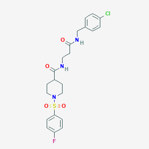 molecular formula C22H25ClFN3O4S B361733 N-{3-[(4-chlorobenzyl)amino]-3-oxopropyl}-1-[(4-fluorophenyl)sulfonyl]piperidine-4-carboxamide CAS No. 903203-39-4