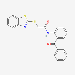 molecular formula C22H16N2O2S2 B3617495 2-(1,3-benzothiazol-2-ylsulfanyl)-N-[2-(phenylcarbonyl)phenyl]acetamide 