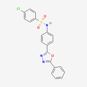 molecular formula C20H14ClN3O3S B3617673 4-chloro-N-[4-(5-phenyl-1,3,4-oxadiazol-2-yl)phenyl]benzenesulfonamide 