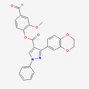 4-formyl-2-methoxyphenyl 3-(2,3-dihydro-1,4-benzodioxin-6-yl)-1-phenyl-1H-pyrazole-4-carboxylate