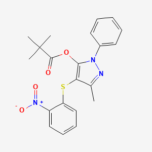 molecular formula C21H21N3O4S B3617697 3-methyl-4-[(2-nitrophenyl)thio]-1-phenyl-1H-pyrazol-5-yl pivalate 