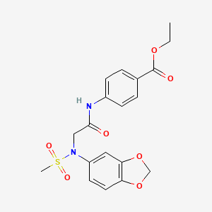 molecular formula C19H20N2O7S B3617940 ethyl 4-{[N-1,3-benzodioxol-5-yl-N-(methylsulfonyl)glycyl]amino}benzoate 