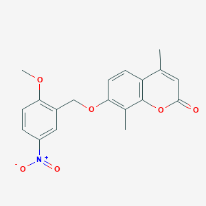 molecular formula C19H17NO6 B3618044 7-[(2-methoxy-5-nitrobenzyl)oxy]-4,8-dimethyl-2H-chromen-2-one 