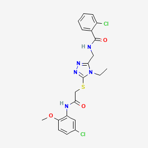 molecular formula C21H21Cl2N5O3S B3618092 2-chloro-N-{[5-({2-[(5-chloro-2-methoxyphenyl)amino]-2-oxoethyl}thio)-4-ethyl-4H-1,2,4-triazol-3-yl]methyl}benzamide 