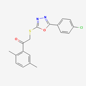 molecular formula C18H15ClN2O2S B3618207 2-{[5-(4-chlorophenyl)-1,3,4-oxadiazol-2-yl]thio}-1-(2,5-dimethylphenyl)ethanone 