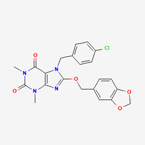 molecular formula C22H19ClN4O5 B3618333 8-(1,3-benzodioxol-5-ylmethoxy)-7-(4-chlorobenzyl)-1,3-dimethyl-3,7-dihydro-1H-purine-2,6-dione 